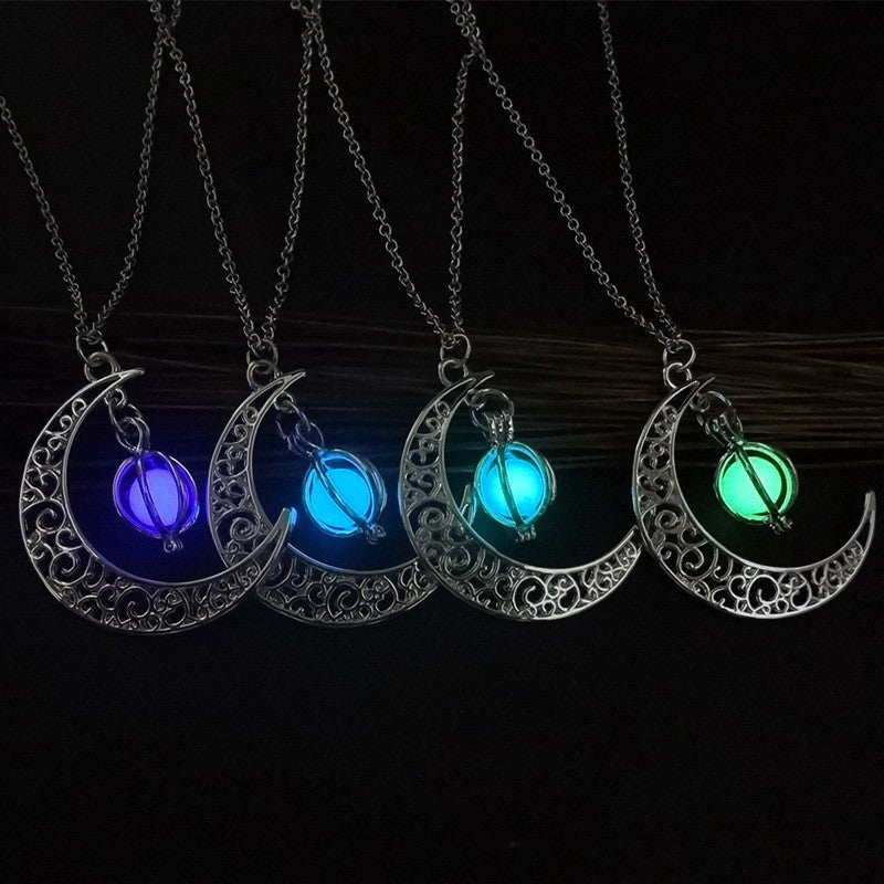 Fashion Moon Natural Glowing Stone Healing Necklace Women Gift Charm Luminous Pendant Necklace Jewelry