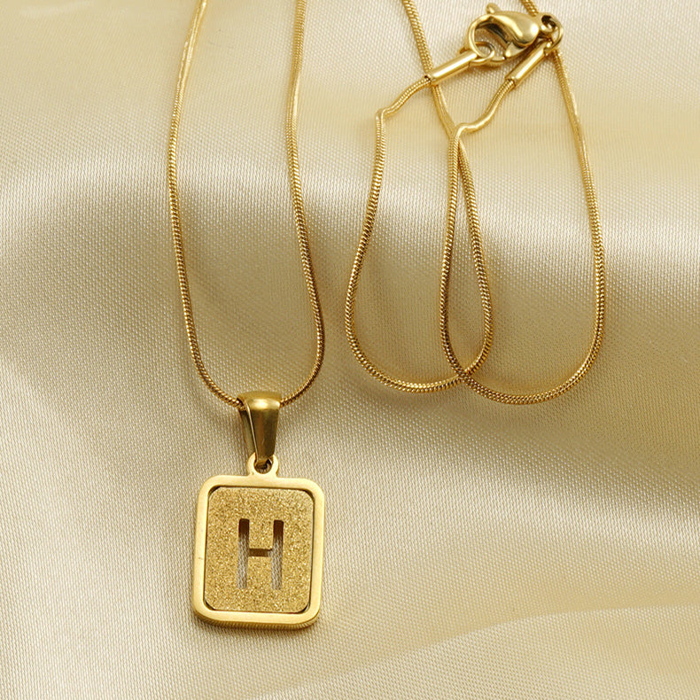 Alphabet Necklace 26 Letters Hollow Out Square 18K Necklace Fashion Jewelry