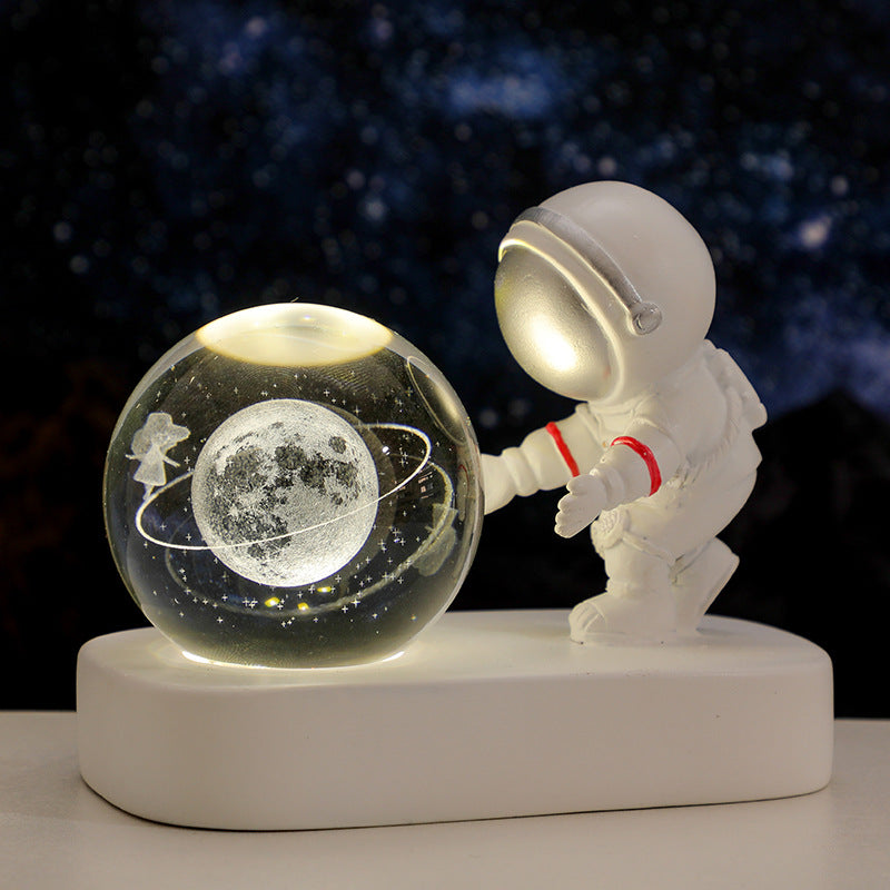 Glowing Planetary Galaxy Astronaut Crystal Ball Night Lights USB Power Warm Bedside Light Brithday Gift Night Lamp